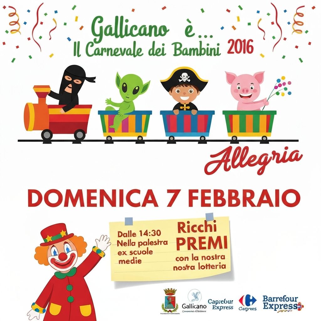 Gallicano e... Il Carnevale dei Bambini 2016 – Domenica 7 Febbraio, dalle 14:30 nella palestra ex scuole medie
