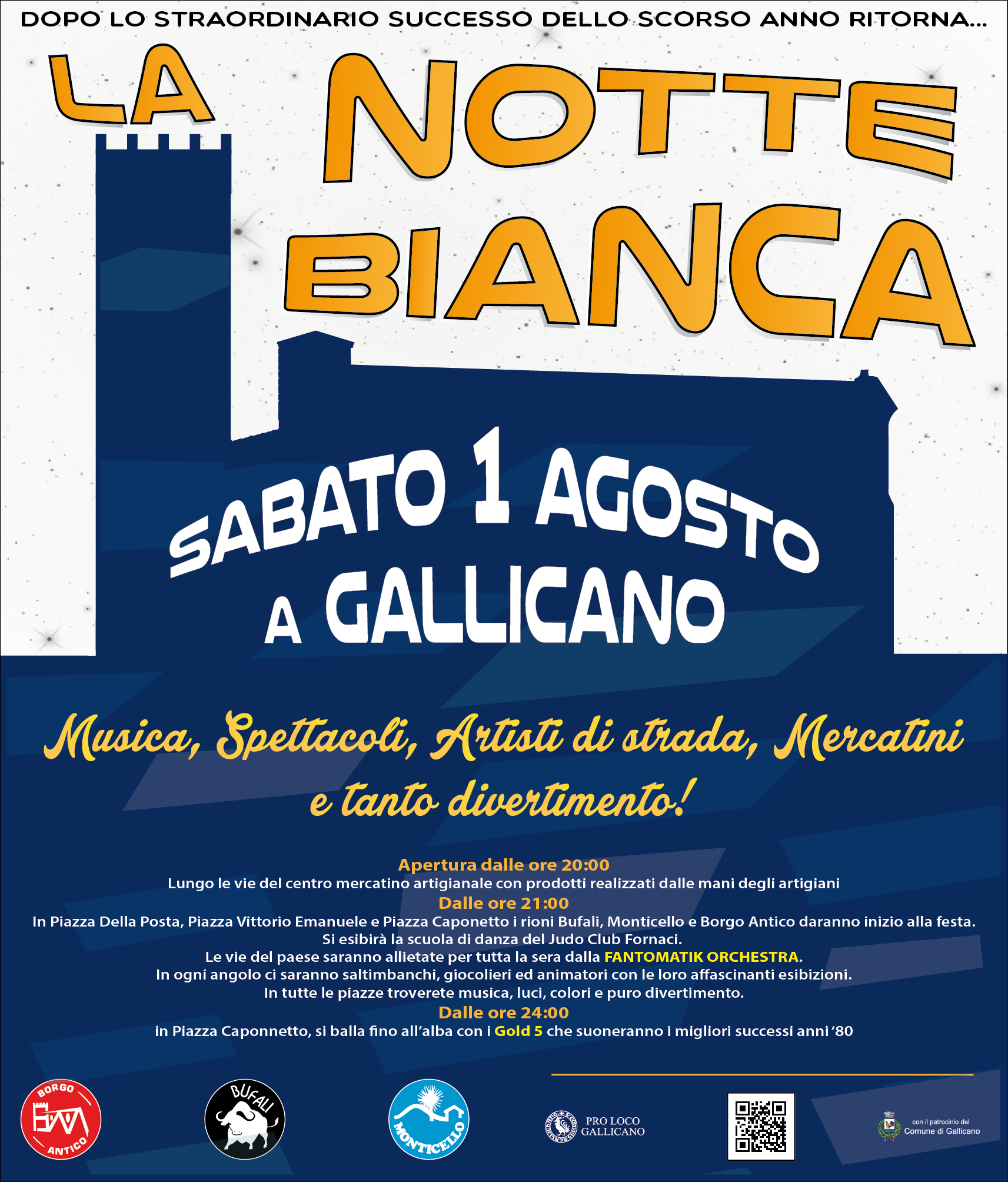 La Notte Bianca – Sabato 1 Agosto a Gallicano: Musica, Spettacoli, Artisti di strada, Mercatini e tanto divertimento